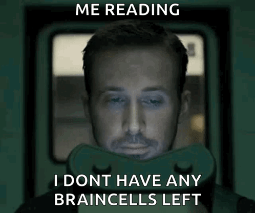 A Man Is Reading A Book While Holding A Pillow Over His Face And Says I Dont Have Any Braincells Left . GIF