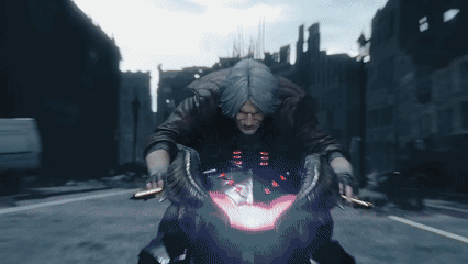 A Man Is Riding A Motorcycle Down A Street In A Video Game GIF