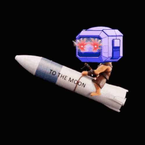 A Man Is Riding A Rocket That Says To The Moon On It GIF