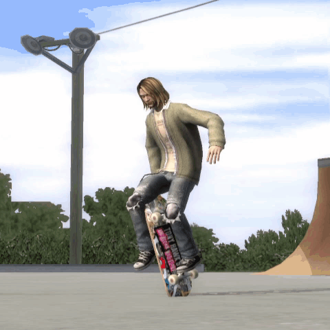 A Man Is Riding A Skateboard With A Sticker On It That Says ' Dirty Tricks ' GIF