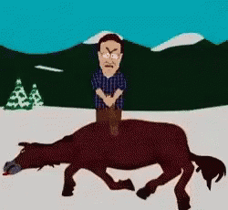 A Man Is Riding On The Back Of A Brown Horse GIF