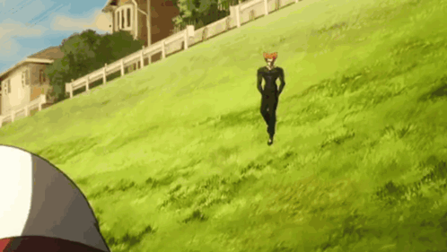 Man Running Down Hill In Field With Baseball Cap GIF