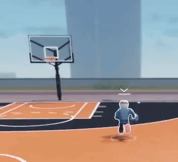 a man is running on a basketball court with a basketball hoop in the background .