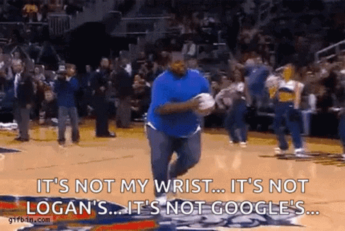 A Man Is Running On A Basketball Court With The Words It 'S Not My Wrist It 'S Not Logan 'S ... GIF