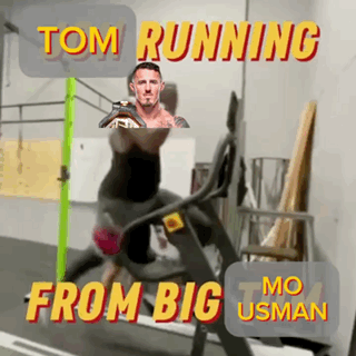 A Man Is Running On A Treadmill With The Words Tom Running From Big Mo Usman Above Him GIF