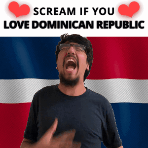 A Man Is Screaming In Front Of A Flag That Says " Scream If You Love Dominican Republic " GIF