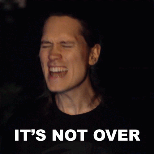 A Man Is Screaming With The Words " It 'S Not Over " Behind Him GIF