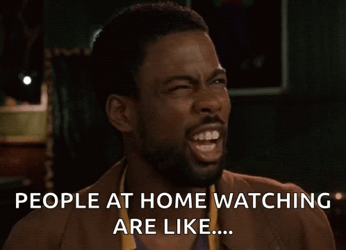 A Man Is Screaming With The Words People At Home Watching Are Like Written Below Him GIF