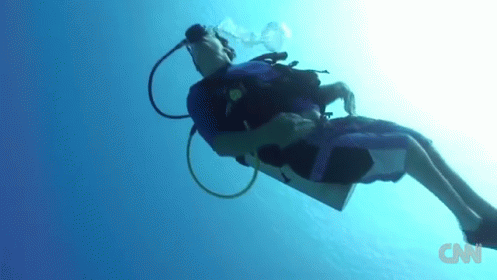 A Man Is Scuba Diving In The Ocean With Cnn Written On The Bottom GIF