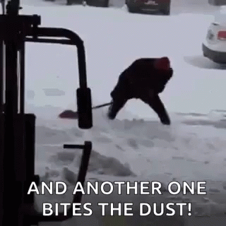 A Man Is Shoveling Snow With A Broom And Another One Bites The Dust ! GIF
