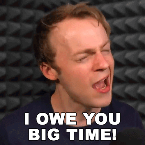 A Man Is Singing Into A Microphone And Saying I Owe You Big Time GIF
