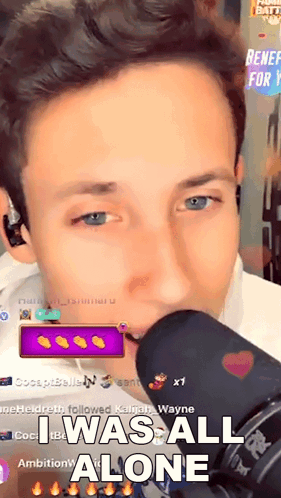 A Man Is Singing Into A Microphone And The Caption Says I Was All Alone GIF
