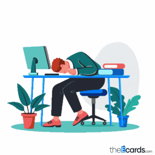 A Man Is Sitting At A Desk With His Head On The Desk And The Words Just Bad Day Below Him GIF