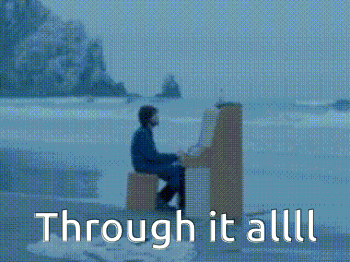 A Man Is Sitting At A Piano With The Words Through It All Written Below Him GIF