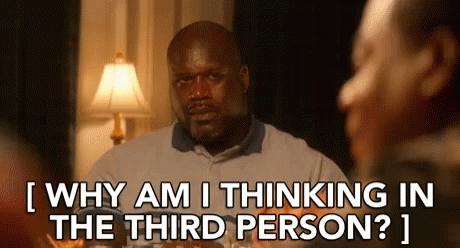 A Man Is Sitting At A Table Talking To Another Man And Asking Him Why Am I Thinking In The Third Person ? GIF