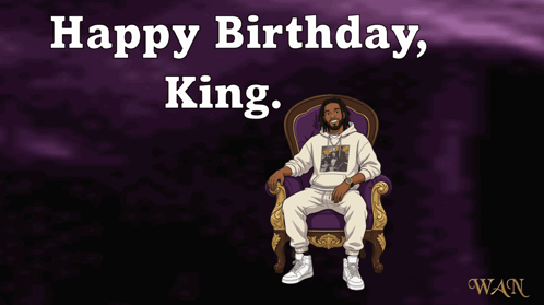 A Man Is Sitting In A Chair With The Words Happy Birthday King GIF