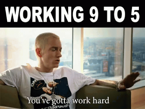 a man is sitting in a chair with the words " working 9 to 5 " above him