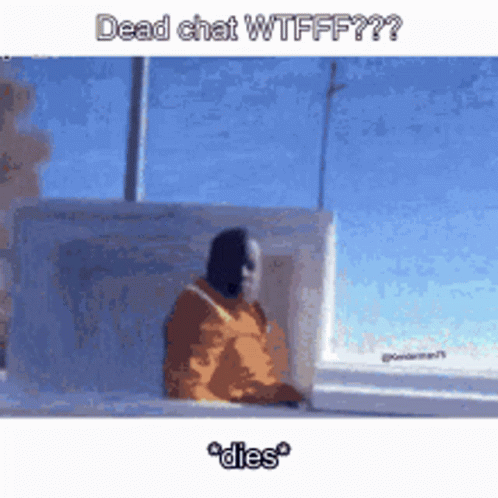 A Man Is Sitting In A Coffin With The Words Dead Chat Wtfff Written On It GIF