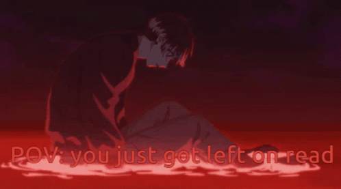 A Man Is Sitting In A Pool Of Blood With The Words Pov : You Just Got Left On Read GIF