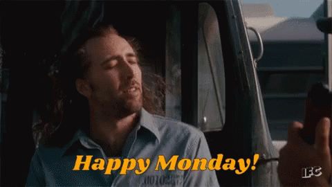 A Man Is Sitting In A Truck With The Words Happy Monday Behind Him GIF