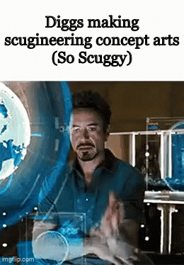 A Man Is Sitting In Front Of A Computer Screen With A Caption That Says Diggs Making Scugineering Concept Arts So Scuggy GIF