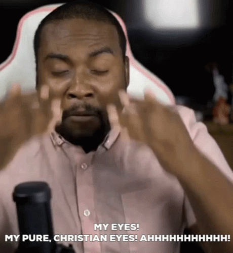 A Man Is Sitting In Front Of A Microphone With His Eyes Closed And Says My Eyes My Pure Christian Eyes GIF