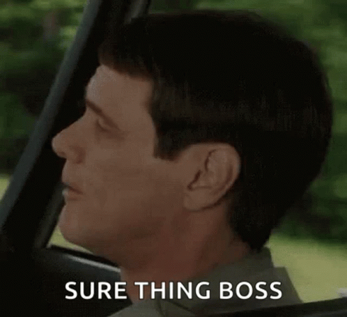 A Man Is Sitting In The Driver 'S Seat Of A Car Making A Funny Face And Saying `` Sure Thing Boss '' . GIF
