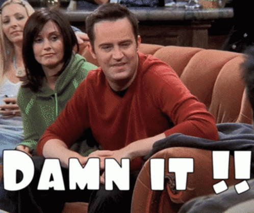 A Man Is Sitting On A Couch With The Words Damn It Written On The Bottom GIF