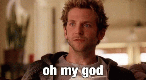 A Man Is Sitting On A Couch With The Words `` Oh My God '' Written On His Face . GIF