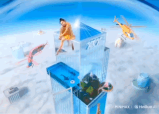 A Man Is Sitting On Top Of A Building Surrounded By A Helicopter GIF