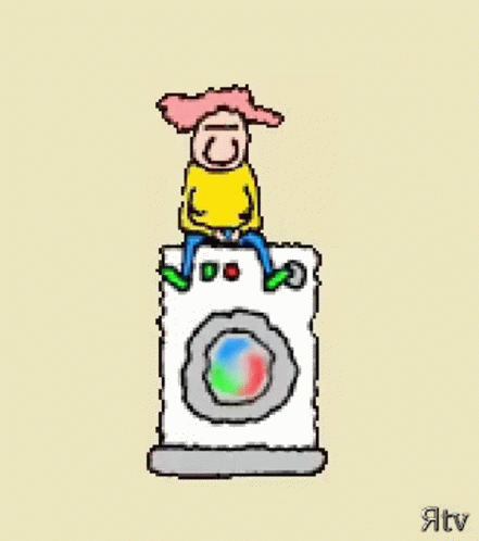 A Man Is Sitting On Top Of A Washing Machine . GIF