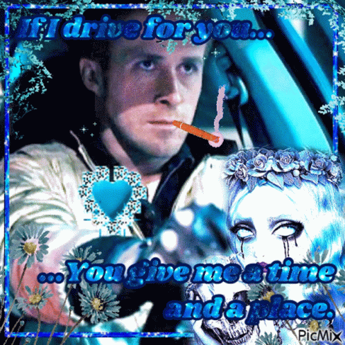 A Man Is Smoking A Cigarette Next To A Woman With A Flower Crown On Her Head And The Words If I Drive For You GIF