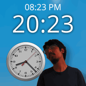A Man Is Standing In Front Of A Clock That Says 20:23 Pm GIF