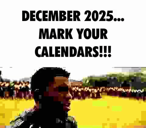 A Man Is Standing In Front Of A Crowd With The Words December 2025 Mark Your Calendars !!! GIF