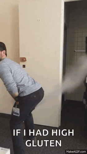 A Man Is Standing In Front Of A Door With The Words If I Had High Gluten On The Bottom GIF