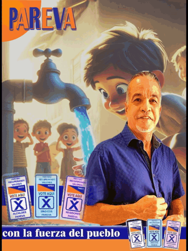 A Man Is Standing In Front Of A Faucet With The Words Pareva On The Top GIF