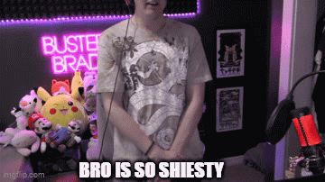 A Man Is Standing In Front Of A Neon Sign That Says Bustle Brad GIF