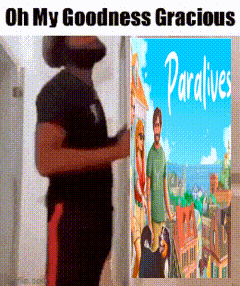 A Man Is Standing In Front Of A Picture Of Paralives GIF