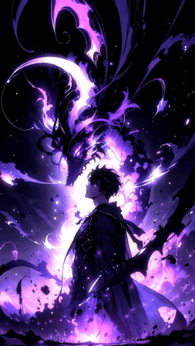 A Man Is Standing In Front Of A Purple Glowing Dragon GIF