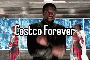 A Man Is Standing In Front Of A Sign That Says Costco Forever . GIF