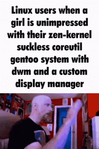A Man Is Standing In Front Of A Sign That Says Linux Users GIF