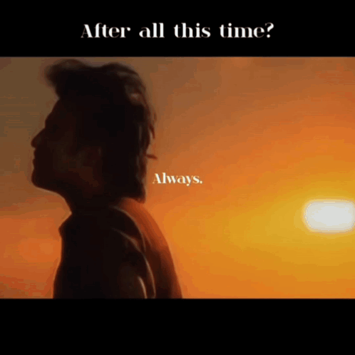 a man is standing in front of a sunset and the words after all this time always