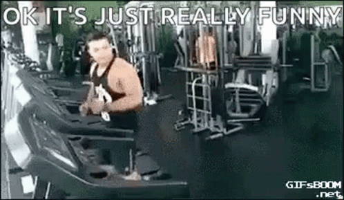 A Man Is Standing On A Treadmill In A Gym And Saying `` Ok It 'S Just Really Funny '' . GIF