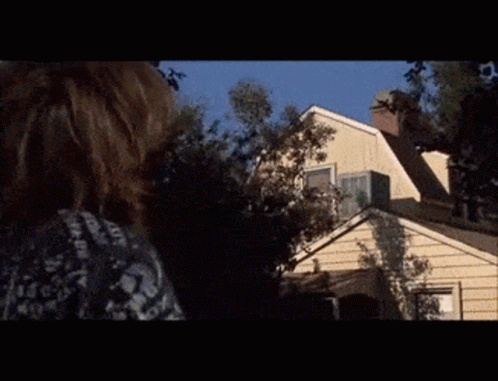 A Man Is Standing On The Roof Of A House In A Scene From A Movie GIF