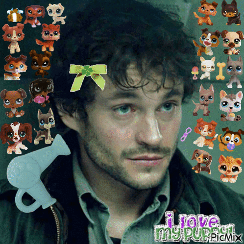 A Man Is Surrounded By Littlest Pet Shop Pets GIF