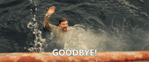 A Man Is Swimming In The Ocean And The Words Goodbye Are Written Above Him GIF