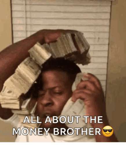 Man Talking On Phone With Money Stack On Head GIF