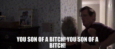 A Man Is Talking To An Older Woman In A Living Room And The Words You Son Of A Bitch Are Visible GIF