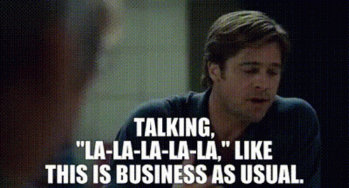 A Man Is Talking To Another Man With The Words Talking La-La-La-La-La Like This Is Business As Usual . GIF