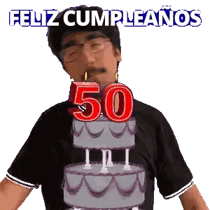 a man is wearing a black shirt that says feliz cumpleaños
